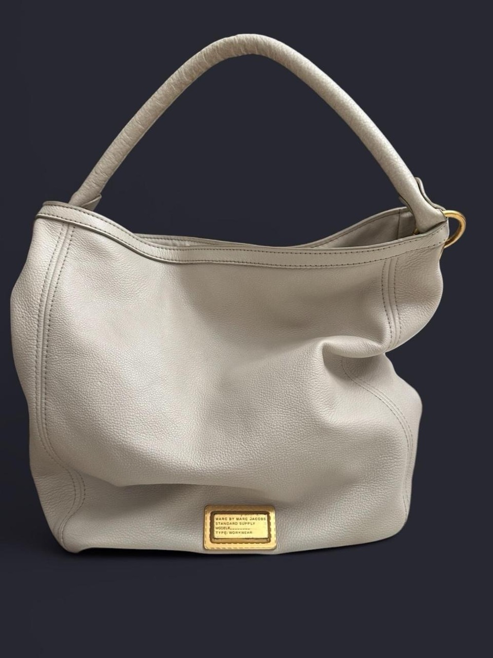 Leather Shoulder Hobo Bag in Light Beige